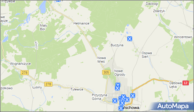 mapa Nowa Wieś gmina Wschowa, Nowa Wieś gmina Wschowa na mapie Targeo