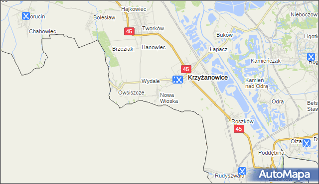 mapa Nowa Wioska gmina Krzyżanowice, Nowa Wioska gmina Krzyżanowice na mapie Targeo
