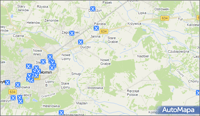 mapa Nowe Grabie gmina Wołomin, Nowe Grabie gmina Wołomin na mapie Targeo