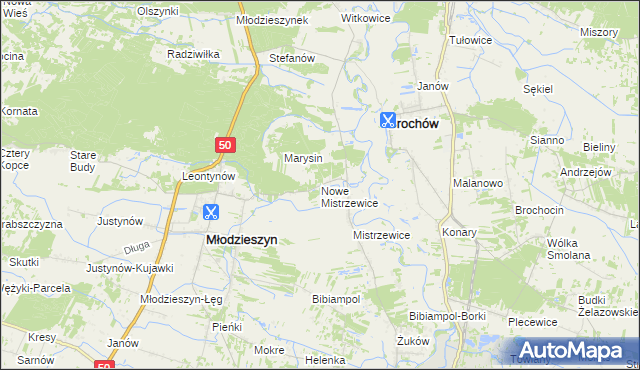 mapa Nowe Mistrzewice, Nowe Mistrzewice na mapie Targeo