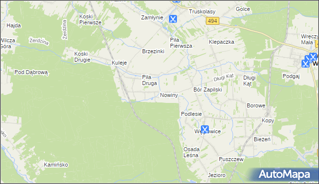 mapa Nowiny gmina Wręczyca Wielka, Nowiny gmina Wręczyca Wielka na mapie Targeo