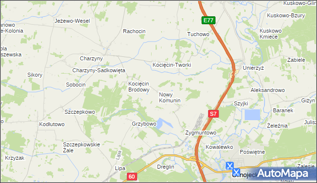 mapa Nowy Komunin, Nowy Komunin na mapie Targeo