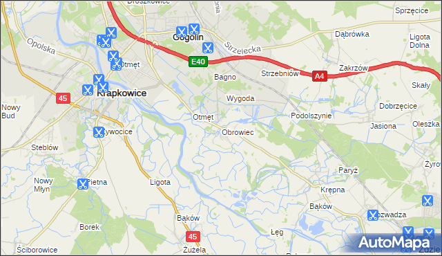 mapa Obrowiec gmina Gogolin, Obrowiec gmina Gogolin na mapie Targeo