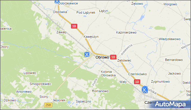 mapa Obrowo powiat toruński, Obrowo powiat toruński na mapie Targeo