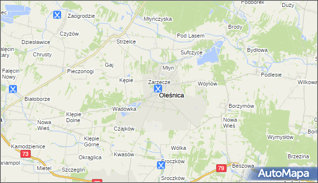 mapa Oleśnica powiat staszowski, Oleśnica powiat staszowski na mapie Targeo