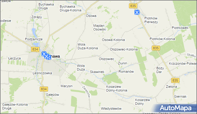 mapa Olszowiec gmina Bychawa, Olszowiec gmina Bychawa na mapie Targeo