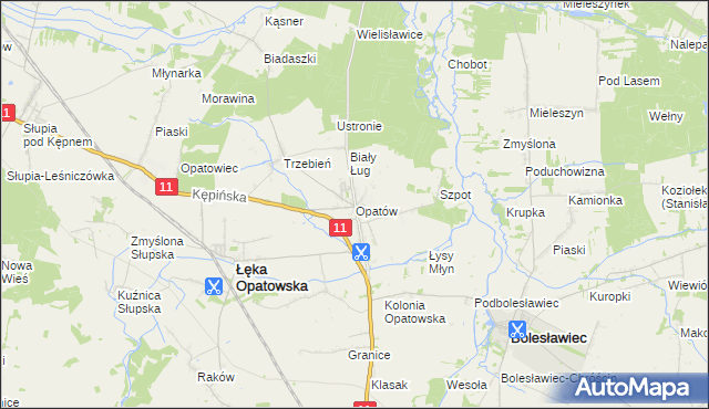 mapa Opatów gmina Łęka Opatowska, Opatów gmina Łęka Opatowska na mapie Targeo