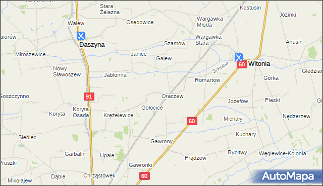 mapa Oraczew gmina Witonia, Oraczew gmina Witonia na mapie Targeo