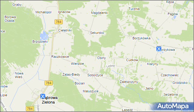 mapa Osiny gmina Dąbrowa Zielona, Osiny gmina Dąbrowa Zielona na mapie Targeo