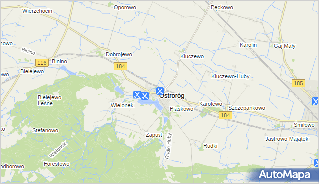 mapa Ostroróg powiat szamotulski, Ostroróg powiat szamotulski na mapie Targeo