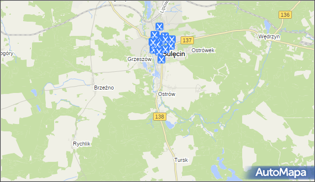 mapa Ostrów gmina Sulęcin, Ostrów gmina Sulęcin na mapie Targeo