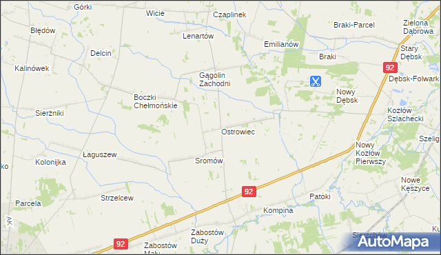 mapa Ostrowiec gmina Kocierzew Południowy, Ostrowiec gmina Kocierzew Południowy na mapie Targeo