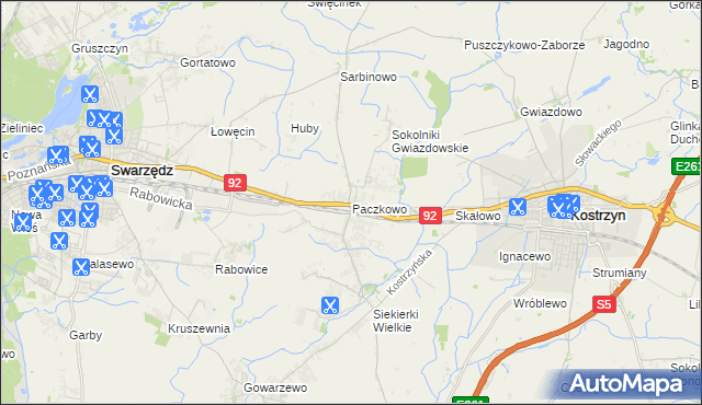 mapa Paczkowo gmina Swarzędz, Paczkowo gmina Swarzędz na mapie Targeo