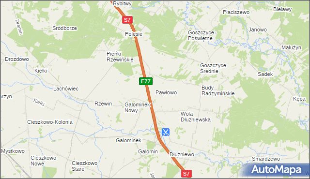 mapa Pawłowo gmina Baboszewo, Pawłowo gmina Baboszewo na mapie Targeo