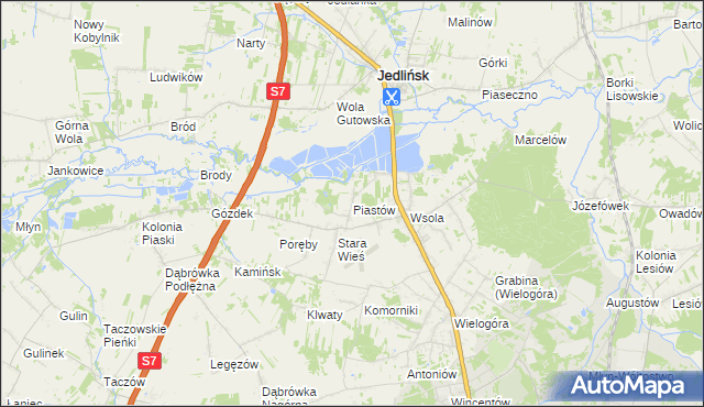 mapa Piastów gmina Jedlińsk, Piastów gmina Jedlińsk na mapie Targeo