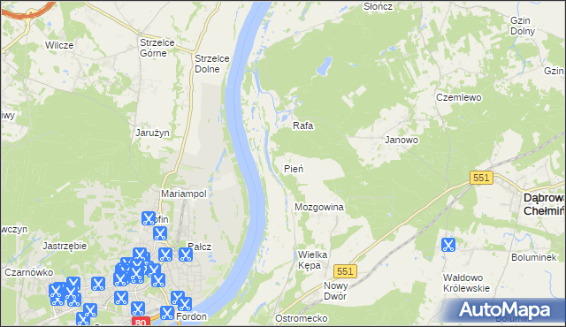 mapa Pień gmina Dąbrowa Chełmińska, Pień gmina Dąbrowa Chełmińska na mapie Targeo