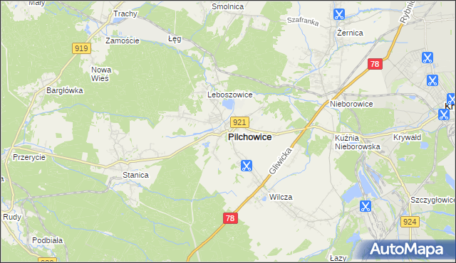 mapa Pilchowice powiat gliwicki, Pilchowice powiat gliwicki na mapie Targeo