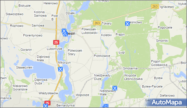 mapa Piotrkowice gmina Ślesin, Piotrkowice gmina Ślesin na mapie Targeo