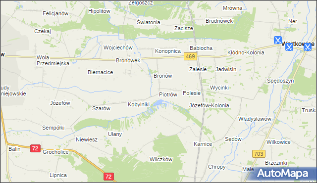 mapa Piotrów gmina Poddębice, Piotrów gmina Poddębice na mapie Targeo