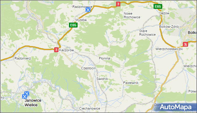 mapa Płonina gmina Bolków, Płonina gmina Bolków na mapie Targeo