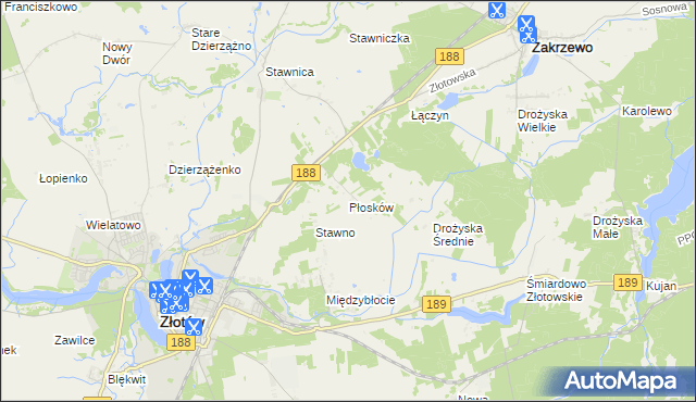 mapa Płosków gmina Złotów, Płosków gmina Złotów na mapie Targeo