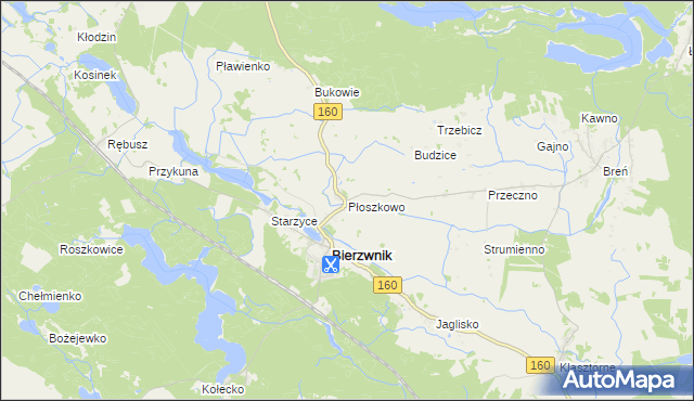 mapa Płoszkowo gmina Bierzwnik, Płoszkowo gmina Bierzwnik na mapie Targeo