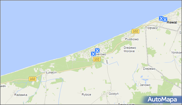 mapa Pobierowo, Pobierowo na mapie Targeo