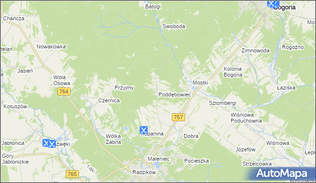 mapa Poddębowiec, Poddębowiec na mapie Targeo