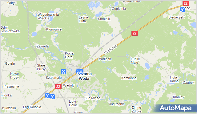 mapa Podlesie gmina Czarna Woda, Podlesie gmina Czarna Woda na mapie Targeo