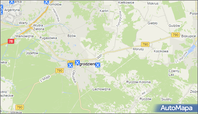 mapa Podzamcze gmina Ogrodzieniec, Podzamcze gmina Ogrodzieniec na mapie Targeo