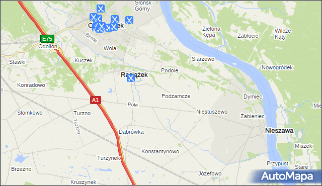 mapa Podzamcze gmina Raciążek, Podzamcze gmina Raciążek na mapie Targeo