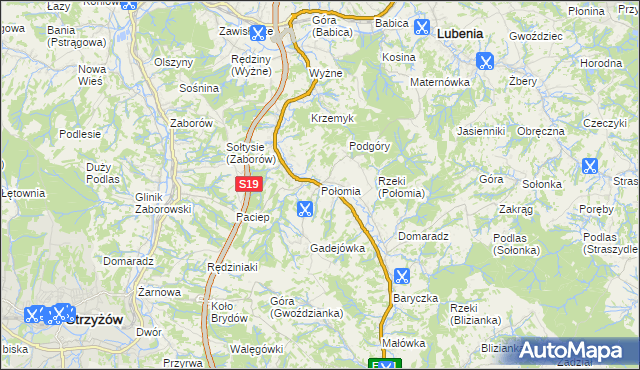 mapa Połomia gmina Niebylec, Połomia gmina Niebylec na mapie Targeo
