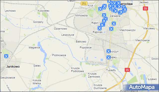 mapa Popowice gmina Inowrocław, Popowice gmina Inowrocław na mapie Targeo