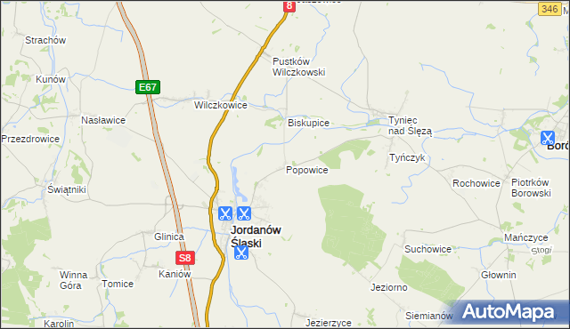 mapa Popowice gmina Jordanów Śląski, Popowice gmina Jordanów Śląski na mapie Targeo