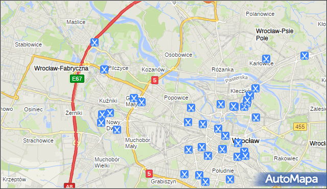 mapa Popowice gmina Wrocław, Popowice gmina Wrocław na mapie Targeo