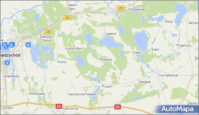 mapa Popowo gmina Międzychód, Popowo gmina Międzychód na mapie Targeo