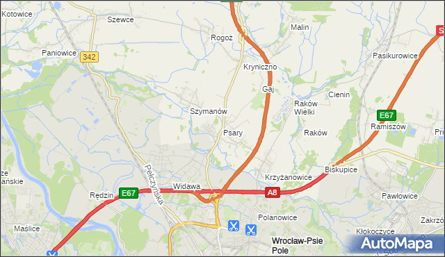 mapa Psary gmina Wisznia Mała, Psary gmina Wisznia Mała na mapie Targeo