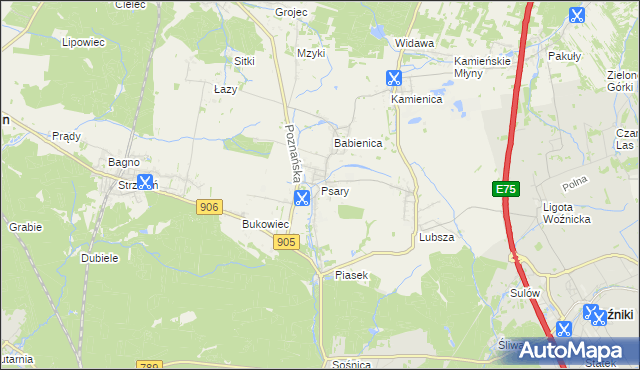 mapa Psary gmina Woźniki, Psary gmina Woźniki na mapie Targeo