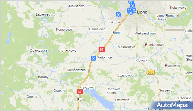 mapa Radomice gmina Lipno, Radomice gmina Lipno na mapie Targeo