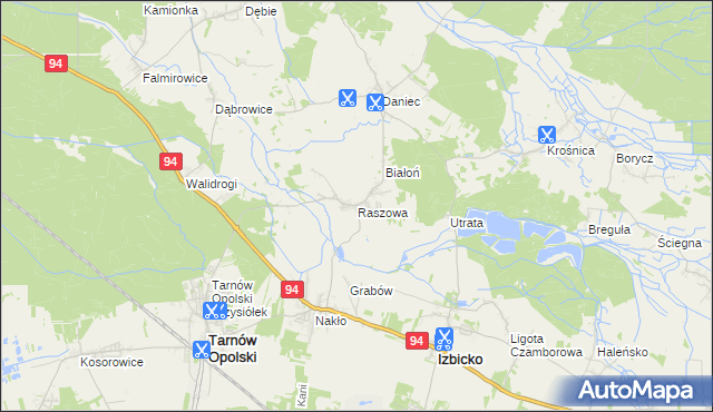 mapa Raszowa gmina Tarnów Opolski, Raszowa gmina Tarnów Opolski na mapie Targeo