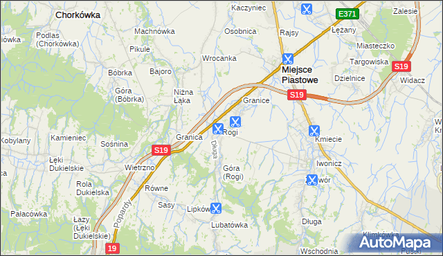 mapa Rogi gmina Miejsce Piastowe, Rogi gmina Miejsce Piastowe na mapie Targeo