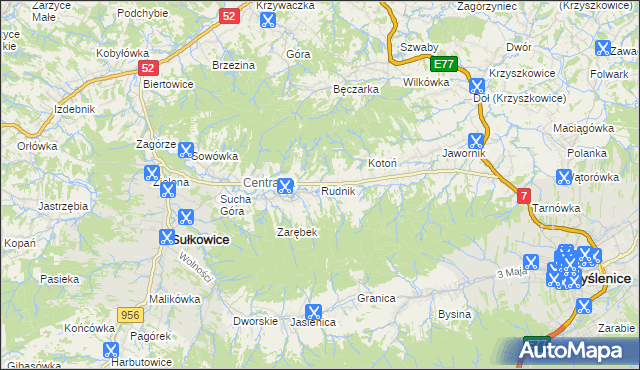 mapa Rudnik gmina Sułkowice, Rudnik gmina Sułkowice na mapie Targeo