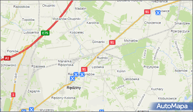 mapa Rudniki gmina Rędziny, Rudniki gmina Rędziny na mapie Targeo