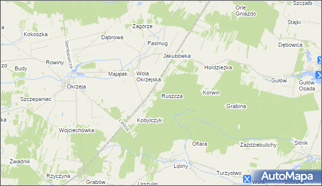 mapa Ruszcza gmina Adamów, Ruszcza gmina Adamów na mapie Targeo