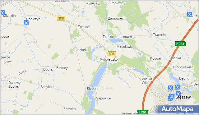 mapa Rybojedzko gmina Stęszew, Rybojedzko gmina Stęszew na mapie Targeo
