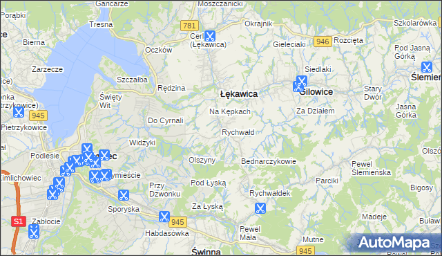 mapa Rychwałd gmina Gilowice, Rychwałd gmina Gilowice na mapie Targeo