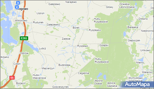 mapa Ryszewo gmina Rogowo, Ryszewo gmina Rogowo na mapie Targeo