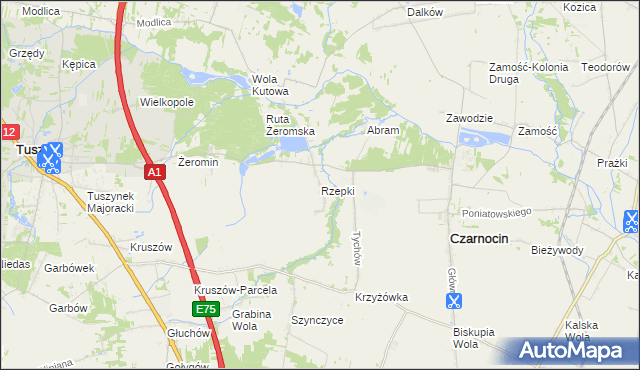 mapa Rzepki gmina Czarnocin, Rzepki gmina Czarnocin na mapie Targeo