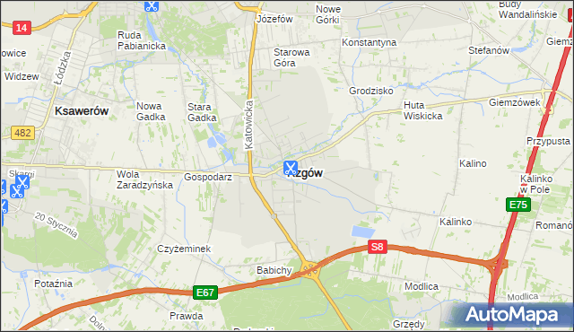mapa Rzgów powiat łódzki wschodni, Rzgów powiat łódzki wschodni na mapie Targeo