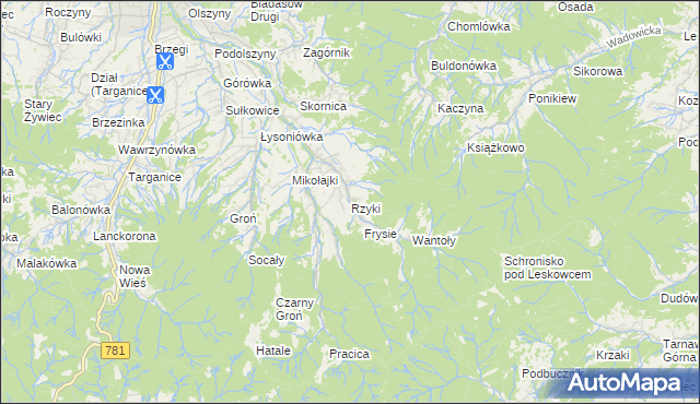 mapa Rzyki, Rzyki na mapie Targeo